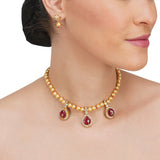 Basant Gold Plated Zircon Ruby Pearl Necklace Set