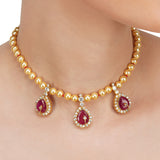 Basant Gold Plated Zircon Ruby Pearl Necklace Set