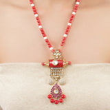 Gold Plated Poorak Kundan Coral Necklace Set