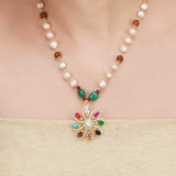 Basant Gold Plated Navrattan Necklace Set