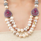 Silver Plated Poorak Victorian Ruby Baroque  Necklace Set