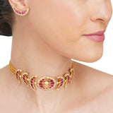 Basant Gold Plated  Red Kundan Crescent Choker Set