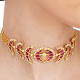 Basant Gold Plated  Red Kundan Crescent Choker Set