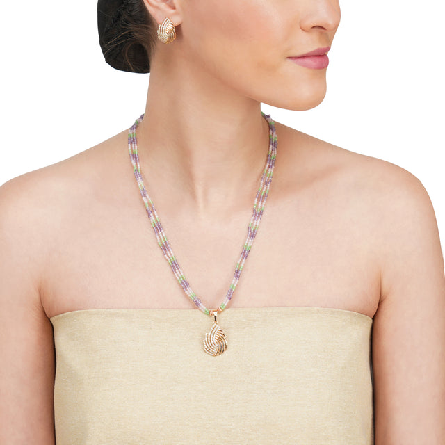 Basant Gold Plated Zircon Purple Green Necklace Set