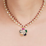 Basant Gold Plated Navrattan Necklace Set