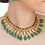 Anokhi  Green Red Kundan Necklace Set