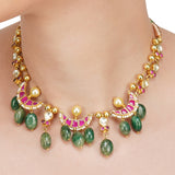 Anokhi  Red Kundan Crescent Necklace Set