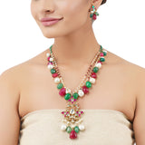 Gold Plated Poorak Kundan Red Green Necklace Set
