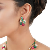 Gold Plated Poorak Kundan Red Green Necklace Set