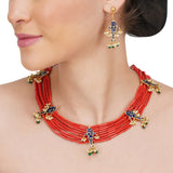 Anokhi  Fish Red Coral Necklace Set