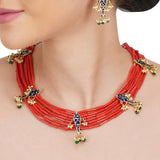 Anokhi  Fish Red Coral Necklace Set