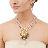 Gold Plated Poorak Kundan Rose Quartz Necklace Set