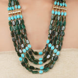 Gold Plated Poorak Kundan Haram Green Blue Necklace Set