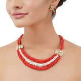 Gold Plated Poorak Kundan Coral Necklace Set