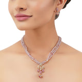 Gold Plated Poorak Ruby Rose Quartz Necklace set