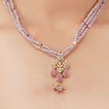 Gold Plated Poorak Ruby Rose Quartz Necklace set