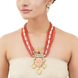 Gold Plated Poorak Coral Citrine Kundan Necklace Set