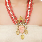 Gold Plated Poorak Coral Citrine Kundan Necklace Set