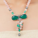 Silver Plated Poorak Zircon Green Onyx Necklace Set