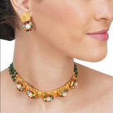 Anokhi  Navarattan Zircon Green Onyx Choker Set
