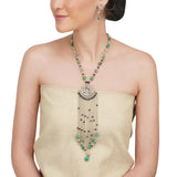 Anokhi  Silver Kundan Peacock Tassel Fringe Necklace Set