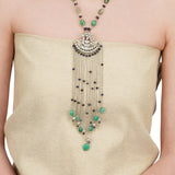 Anokhi  Silver Kundan Peacock Tassel Fringe Necklace Set