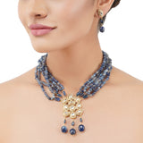 Gold Plated Poorak Kundan Blue Necklace Set
