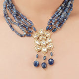 Gold Plated Poorak Kundan Blue Necklace Set