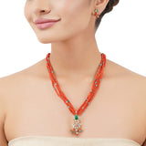 Gold Plated Poorak Coral Zircon Necklace Set
