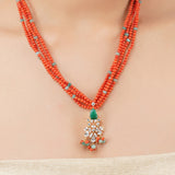 Gold Plated Poorak Coral Zircon Necklace Set