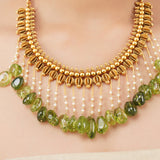 Gold Plated Poorak Peridot Tassel Necklace Set