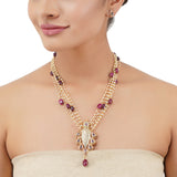Gold Plated Poorak Ruby Pearl Necklace Set