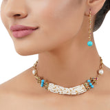 Gold Plated Poorak Turquoise Pearl Choker Set