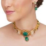 Anokhi  Green Onyx Kundan Rose Quartz Choker Set