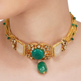 Anokhi  Green Onyx Kundan Rose Quartz Choker Set