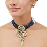 Gold Plated Poorak Kundan Pearl Iolite Choker Set