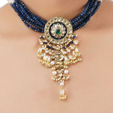 Gold Plated Poorak Kundan Pearl Iolite Choker Set