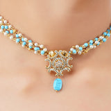 Gold Plated Poorak Zircon Turquoise Necklace Set