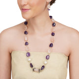 Dor Silver Gold Plated Rose Quartz & Amethyst Strand Set