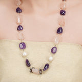 Dor Silver Gold Plated Rose Quartz & Amethyst Strand Set