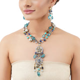 Gold Plated Poorak Turquoise Kundan Tassel Necklace Set