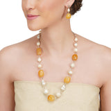 Dor Gold Plated Citrine Pearl StrDor Gold Plated Citrine Pearl Strand Setand Set