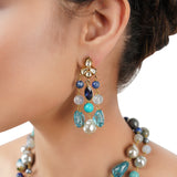 Gold Plated Poorak Turquoise Kundan Tassel Necklace Set