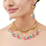 Gold Plated Poorak Tourmaline Tassel Necklace Set