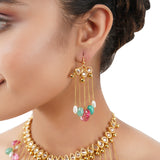 Gold Plated Poorak Tourmaline Tassel Necklace Set
