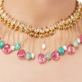 Gold Plated Poorak Tourmaline Tassel Necklace Set