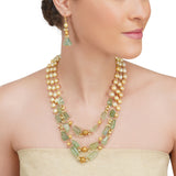 Dor Gold Plated Fluorite Pearl  Double Strand Set
