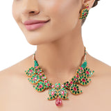 Gold Plated Poorak Green Red Kundan Choker Set