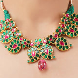 Gold Plated Poorak Green Red Kundan Choker Set