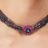 Silver Plated Poorak Ruby Iolite  Necklace Set